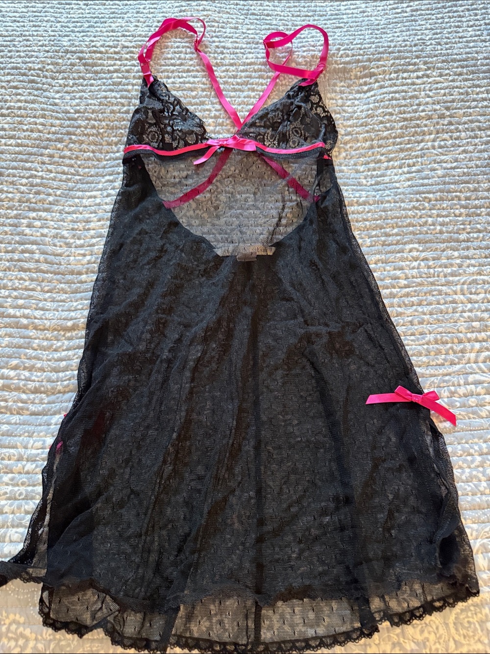 Victoria's Secret Black Lace Chemise with Hot Pink Trim